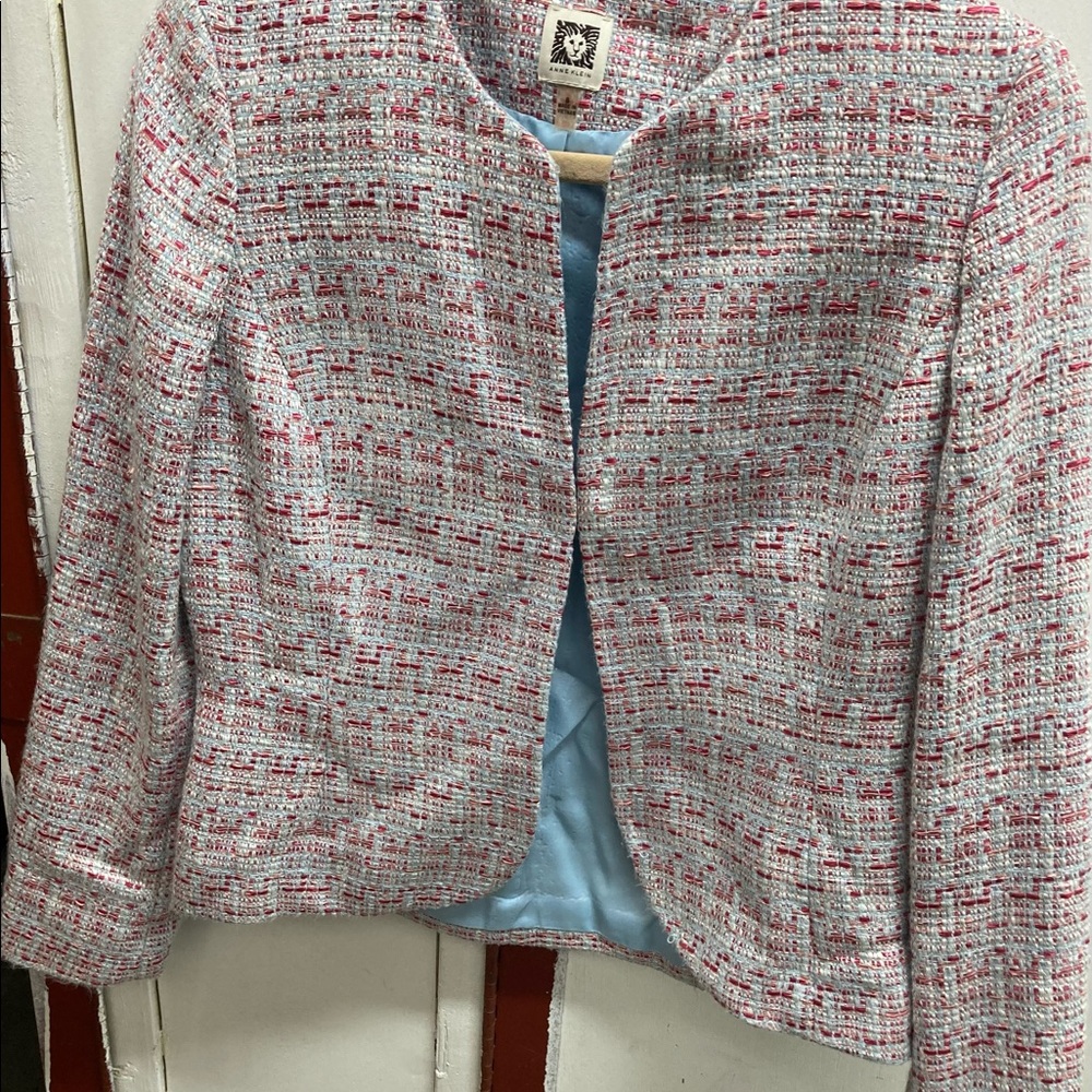 Anne Klein Pink White Blue Tweed Jacket